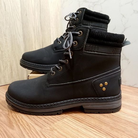 SofySofy Women Sz 9.5 EU 40 Black Combat Boot Lace Round Toe Low Heel Ankle - Picture 4 of 16